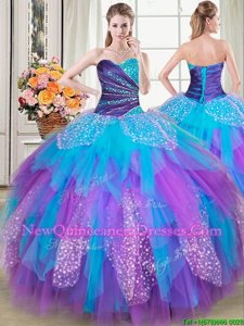 Captivating Multi-color Sleeveless Beading and Ruffles Floor Length Quinceanera Gowns