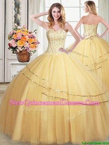 Luxurious Sequins Floor Length Ball Gowns Sleeveless Gold 15th Birthday Dress Lace Up