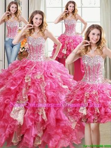 Adorable Four Piece Sleeveless Beading and Ruffles and Sequins Lace Up Sweet 16 Quinceanera Dress