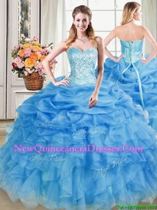 Cute Sleeveless Beading and Ruffles and Pick Ups Lace Up Quince Ball Gowns