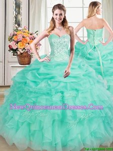 Top Selling Apple Green Sweetheart Lace Up Beading and Ruffles and Pick Ups 15th Birthday Dress Sleeveless