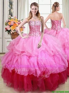 Exquisite Ruffles and Sequins Quinceanera Dress Multi-color Lace Up Sleeveless Floor Length