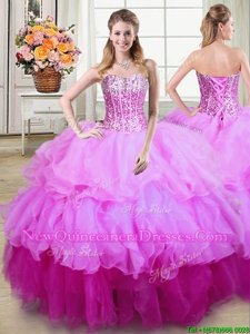 Chic Multi-color Ball Gowns Organza Sweetheart Sleeveless Ruffles and Sequins Floor Length Lace Up Quinceanera Gown