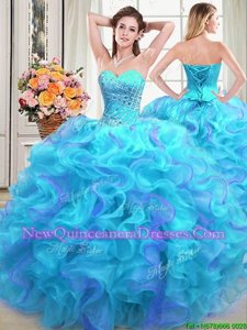 Custom Fit Multi-color 15 Quinceanera Dress Military Ball and Sweet 16 and Quinceanera and For withBeading and Ruffles Sweetheart Sleeveless Lace Up