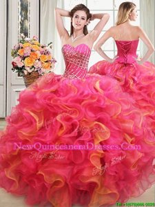 Inexpensive Spring and Summer and Fall and Winter Organza Sleeveless Floor Length Sweet 16 Dresses andBeading and Ruffles