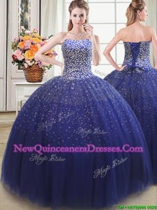 Custom Design Ball Gowns Quinceanera Dresses Royal Blue Sweetheart Tulle Sleeveless Floor Length Lace Up