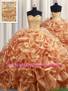 Custom Designed Sleeveless Court Train Beading and Ruffles and Pick Ups Lace Up 15 Quinceanera Dress
