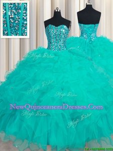 Trendy Spring and Summer and Fall and Winter Organza Sleeveless Floor Length Sweet 16 Dress andBeading and Ruffles