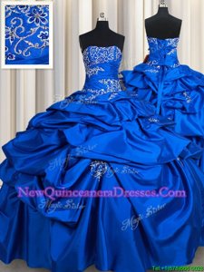Dazzling Pick Ups Strapless Sleeveless Lace Up Sweet 16 Dress Royal Blue Taffeta