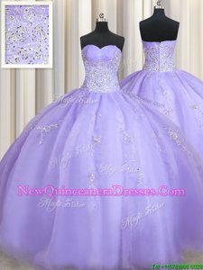 Excellent Lavender Sweetheart Zipper Beading Quinceanera Gown Sleeveless
