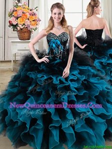 Flirting Sweetheart Sleeveless Lace Up 15 Quinceanera Dress Black and Blue Organza and Tulle