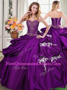 Popular Pick Ups Purple Sleeveless Taffeta Lace Up Vestidos de Quinceanera for Military Ball and Sweet 16 and Quinceanera