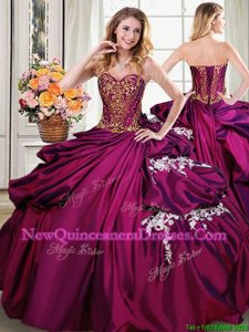 Chic Burgundy Lace Up Sweetheart Beading and Appliques and Pick Ups Quinceanera Dress Taffeta Sleeveless
