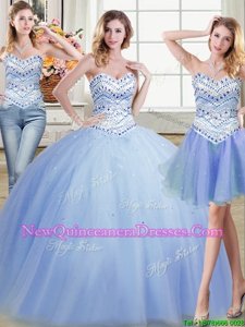 Graceful Three Piece Sleeveless Beading Lace Up 15th Birthday Dress