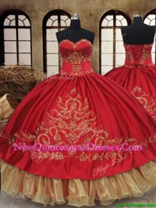 Romantic Sweetheart Sleeveless Lace Up Sweet 16 Dress Wine Red and Gold Organza and Taffeta