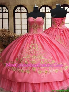 Great Pink Sweet 16 Quinceanera Dress Military Ball and Sweet 16 and Quinceanera and For withBeading and Embroidery Sweetheart Sleeveless Lace Up