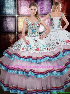 Modest Straps Sleeveless Lace Up Quince Ball Gowns Multi-color Taffeta