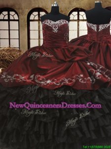 Romantic Ruffled Black and Wine Red Sleeveless Organza and Taffeta Lace Up Quinceanera Dresses for Military Ball and Sweet 16 and Quinceanera