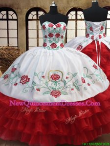 Customized Spring and Summer and Fall and Winter Organza Sleeveless Floor Length Quinceanera Dresses andEmbroidery and Ruffled Layers