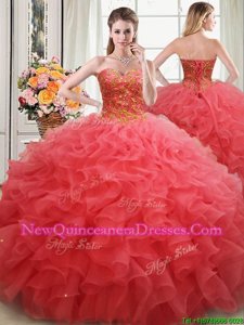 Elegant Sweetheart Sleeveless Organza Quinceanera Dresses Beading and Ruffles Lace Up