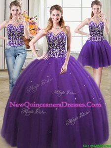 Comfortable Three Piece Sleeveless Lace Up Floor Length Beading Sweet 16 Dress