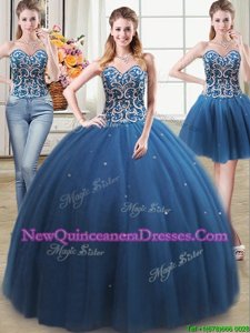 Three Piece Teal Sweetheart Neckline Beading Sweet 16 Quinceanera Dress Sleeveless Lace Up