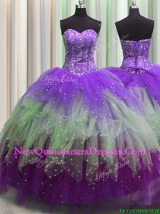 Nice Visible Boning Ball Gowns Quinceanera Gown Multi-color Sweetheart Tulle Sleeveless Floor Length Lace Up