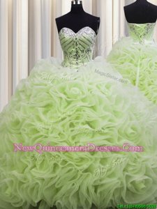 Rolling Flowers Brush Train Sleeveless Lace Up Floor Length Beading and Pick Ups Sweet 16 Dress