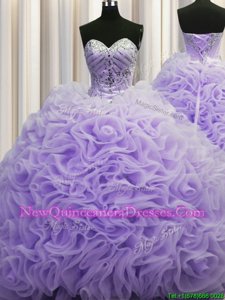 Flirting Rolling Flowers Sleeveless Brush Train Beading and Pick Ups Lace Up Quinceanera Dress