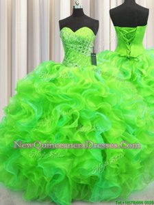 Glittering Organza Sweetheart Sleeveless Lace Up Beading and Ruffles Quinceanera Dress inMulti-color