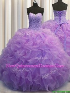 Perfect Sleeveless Beading and Ruffles Lace Up Quinceanera Gowns