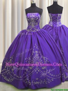 Strapless Sleeveless Taffeta Sweet 16 Dress Beading and Embroidery Lace Up