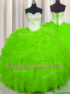 Luxury Sleeveless Beading and Ruffles Lace Up Sweet 16 Dress