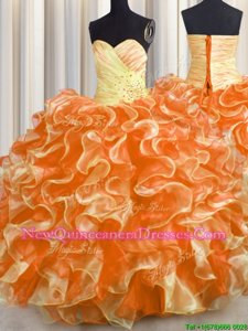 Most Popular Ball Gowns Quinceanera Dresses Orange Sweetheart Organza Sleeveless Floor Length Lace Up