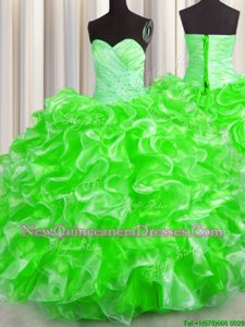 Elegant Spring Green Ball Gowns Sweetheart Sleeveless Organza Floor Length Lace Up Beading and Ruffles Ball Gown Prom Dress
