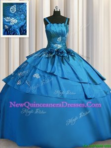 Vintage Teal Satin Lace Up 15 Quinceanera Dress Sleeveless Floor Length Beading and Embroidery