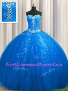 Sequined Sleeveless Court Train Beading and Appliques Lace Up Sweet 16 Quinceanera Dress