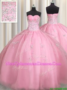 Classical Ball Gowns 15th Birthday Dress Rose Pink Sweetheart Organza Sleeveless Floor Length Zipper