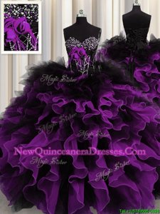 Unique Multi-color Organza and Tulle Lace Up Sweetheart Sleeveless Floor Length Sweet 16 Quinceanera Dress Beading and Ruffles