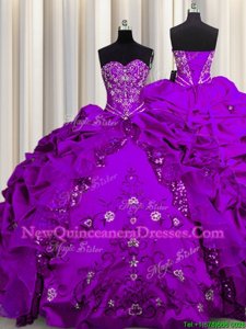 Delicate Sequins Beading and Embroidery and Ruffles Quinceanera Dresses Purple Lace Up Sleeveless Floor Length