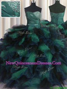 Dynamic Beading and Ruffles Quinceanera Gowns Multi-color Lace Up Sleeveless Floor Length