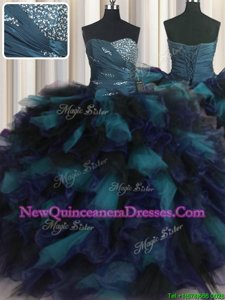 Great Multi-color Sleeveless Beading and Ruffles Floor Length Ball Gown Prom Dress