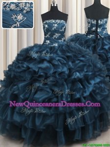 Shining Ruffled Layers Floor Length Ball Gowns Sleeveless Navy Blue Quinceanera Dresses Lace Up