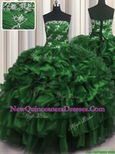Spectacular Spring and Summer and Fall and Winter Organza Sleeveless Floor Length Quinceanera Dress andAppliques and Ruffles and Ruffled Layers