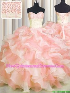 Sophisticated Visible Boning Two Tone Multi-color Lace Up Sweetheart Beading and Ruffles Sweet 16 Dresses Organza Sleeveless