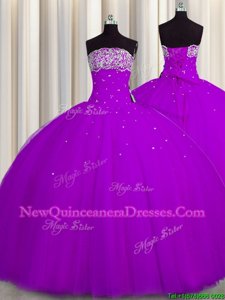 Really Puffy Purple Sleeveless Tulle Lace Up 15th Birthday Dress for Military Ball and Sweet 16 and Quinceanera