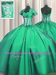 Spectacular Turquoise Quinceanera Gown Military Ball and Sweet 16 and Quinceanera and For withBeading and Appliques and Ruching Sweetheart Short Sleeves Lace Up
