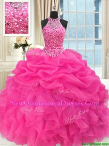 Fantastic See Through Beaded Bodice Sleeveless Lace Up Floor Length Beading and Ruffles and Pick Ups Sweet 16 Quinceanera Dress