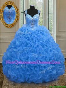 Artistic Organza Straps Sleeveless Zipper Beading and Ruffles Sweet 16 Quinceanera Dress inBlue