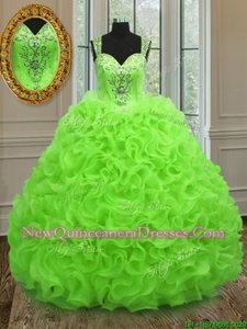 Affordable Spring Green Sleeveless Organza Zipper Quinceanera Dresses for Military Ball and Sweet 16 and Quinceanera
